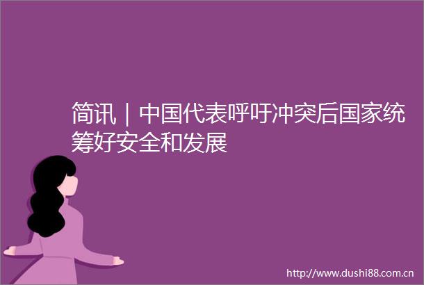 简讯｜代表呼吁冲突后统筹好安全和发展