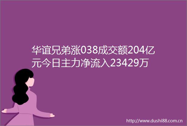 华谊兄弟涨038成交额204亿元今日主力净流入23429万