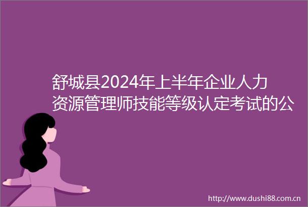 舒城县2024年上半年企业人力资源管理师技能等级认定考试的公告