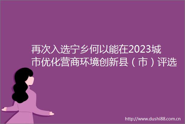 再次入选宁乡何以能在2023城市优化营商环境创新县（市）评选中出圈