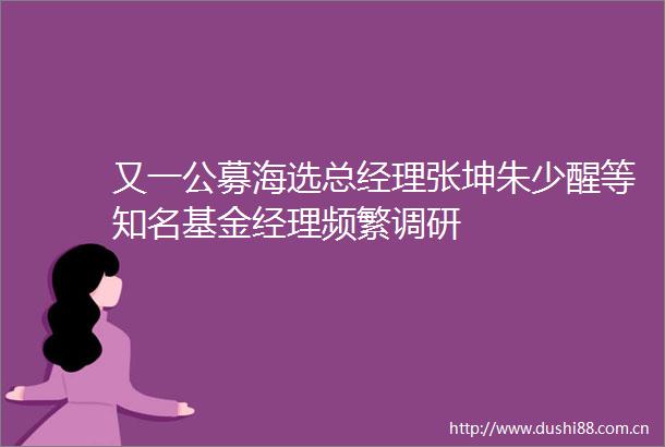 又一公募海选总经理张坤朱少醒等知名基金经理频繁调研