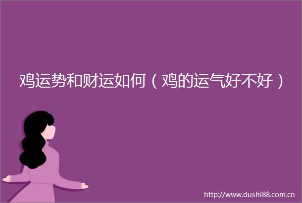 鸡运势和财运如何（鸡的运气好不好）