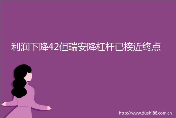 利润下降42但瑞安降杠杆已接近终点