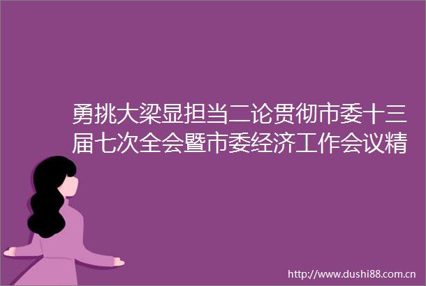 勇挑大梁显担当二论贯彻市委十三届七次全会暨市委经济工作会议精神