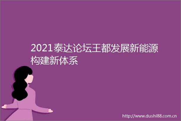 2021泰达论坛王都发展新能源构建新体系