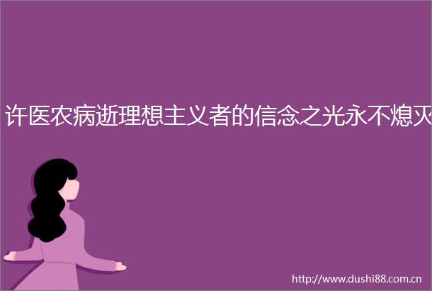 许医农病逝理想主义者的信念之光永不熄灭