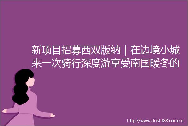 新项目招募西双版纳|在边境小城来一次骑行深度游享受南国暖冬的畅快