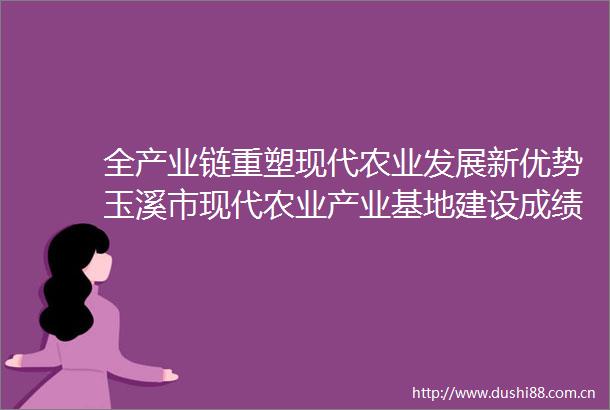 全产业链重塑现代农业发展新优势玉溪市现代农业产业基地建设成绩亮眼