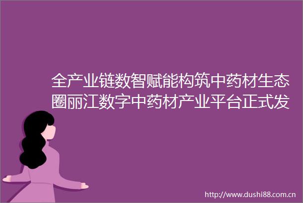 全产业链数智赋能构筑中药材生态圈丽江数字中药材产业平台正式发布