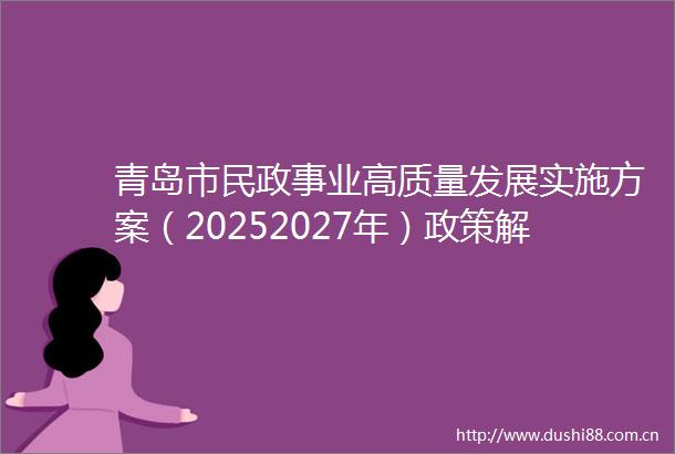 青岛市民政事业高质量发展实施方案（20252027年）政策解读