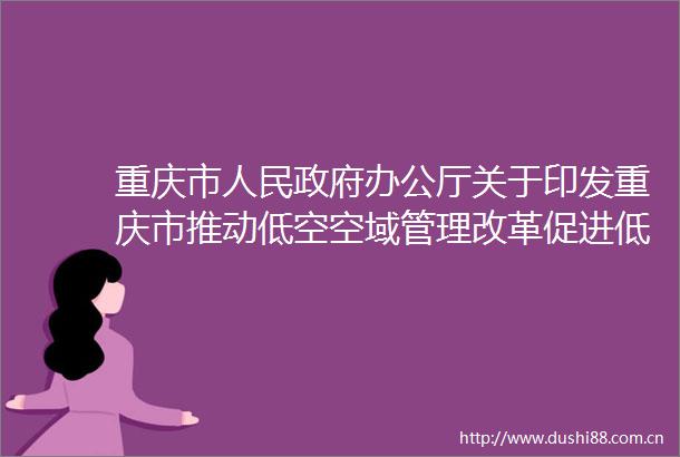 重庆市办公厅关于印发重庆市推动低空空域管理改革促进低空经济高质量发展行动方案（20242027年）的通知