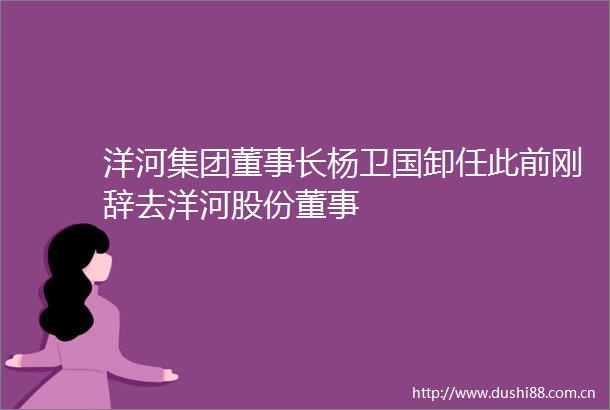 洋河集团董事长杨卫国卸任此前刚辞去洋河股份董事