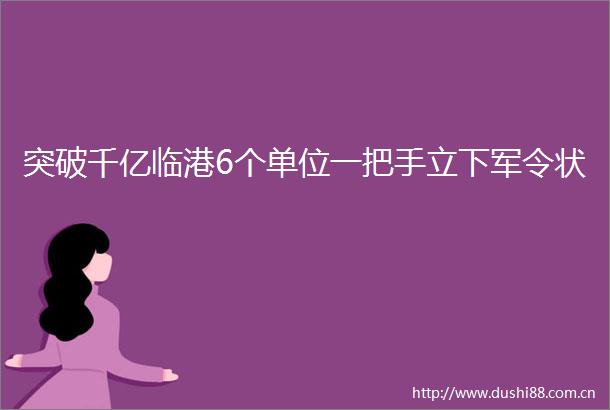 突破千亿临港6个单位一把手立下军令状