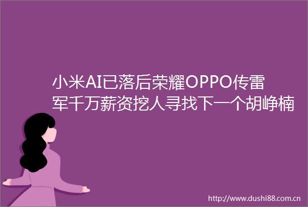 小米AI已落后荣耀OPPO传雷军千万薪资挖人寻找下一个胡峥楠