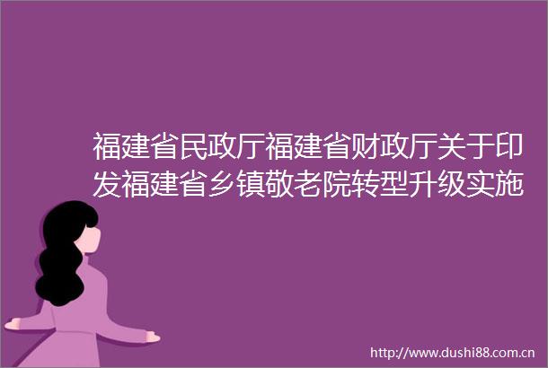 福建省民政厅福建省财政厅关于印发福建省乡镇敬老院转型升级实施方案（20242025年）的通知