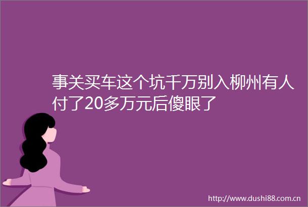 事关买车这个坑千万别入柳州有人付了20多万元后傻眼了