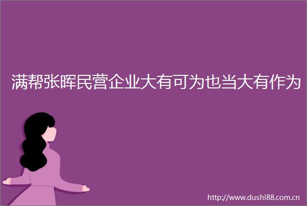 满帮张晖民营企业大有可为也当大有作为