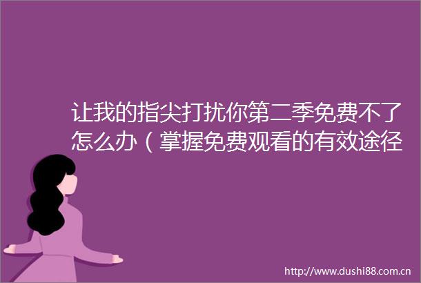 让我的指尖打扰你第二季免费不了怎么办（掌握免费观看的有效途径）
