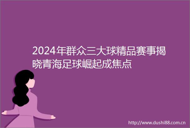 2024年群众三大球精品赛事揭晓青海足球崛起成焦点