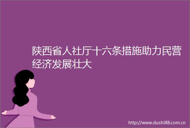 陕西省人社厅十六条措施助力民营经济发展壮大