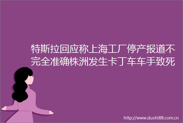 特斯拉回应称上海工厂停产报道不完全准确株洲发生卡丁车车手致死事故
