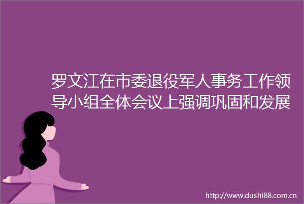 罗文江在市委退役军人事务工作小组全体会议上强调巩固和发展军政军民团结推动全市退役军人和双拥工作高质量发展