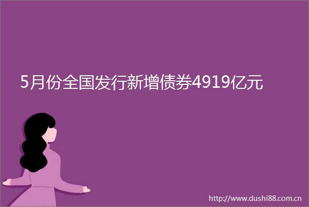 5月份全国发行新增债券4919亿元