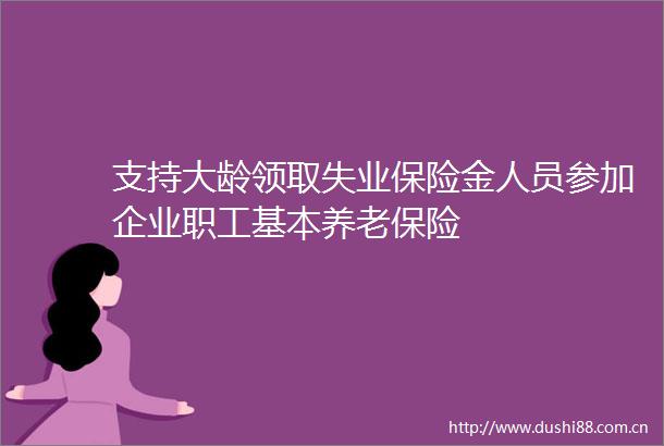 支持大龄领取失业保险金人员参加企业职工基本养老保险