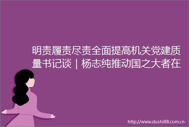 明责履责尽责全面提高机关党建质量书记谈｜杨志纯推动国之大者在文旅领域落到实处
