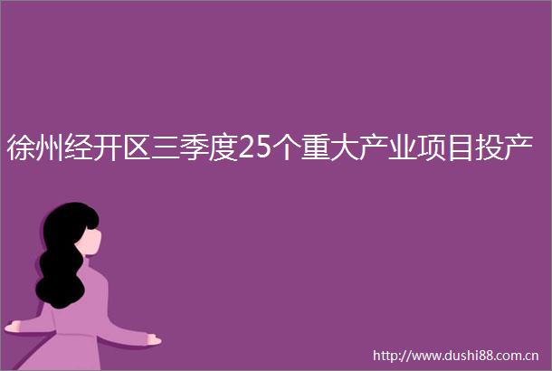 徐州经开区三季度25个重大产业项目投产