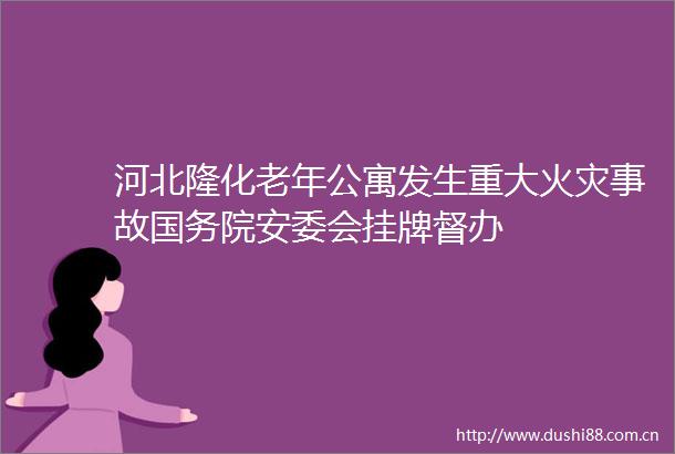河北隆化老年公寓发生重大火灾事故国务院安委会挂牌督办