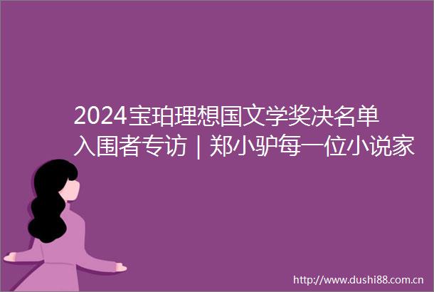 2024宝珀理想国文学奖决名单入围者专访｜郑小驴每一位小说家都是谎言的制造者