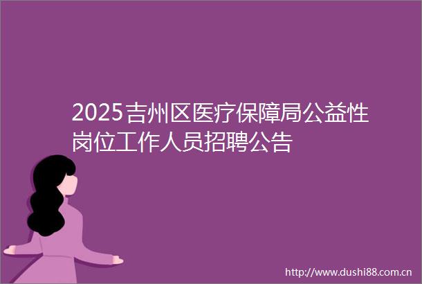 2025吉州区医疗保障局公益性岗位工作人员招聘公告