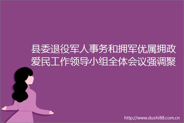 县委退役军人事务和拥军优属拥政爱民工作小组全体会议强调聚焦五好要求创优提质深化军地协同