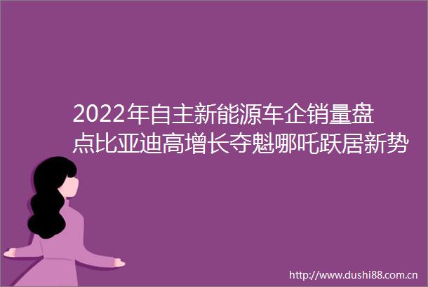 2022年自主新能源车企销量盘点比亚迪高增长夺魁哪吒跃居新势力头名