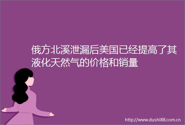 俄方北溪泄漏后美国已经提高了其液化天然气的价格和销量