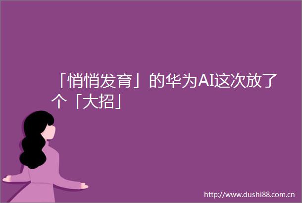 「悄悄发育」的华为AI这次放了个「大招」