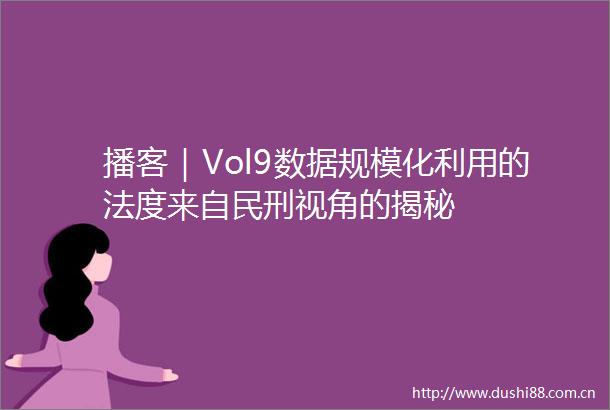 播客｜Vol9数据规模化利用的法度来自民刑视角的揭秘