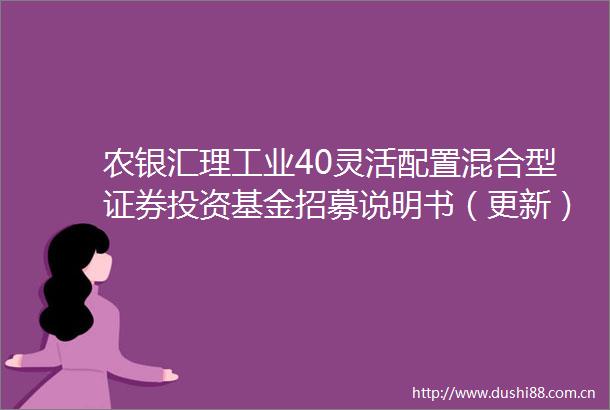 农银汇理工业40灵活配置混合型证券投资基金招募说明书（更新）2025年第1次