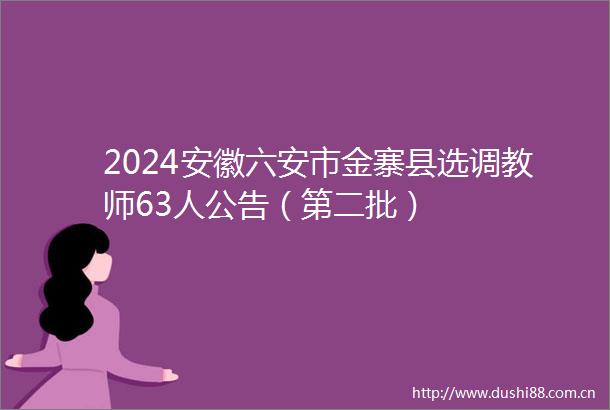 2024安徽六安市金寨县选师63人公告（第二批）