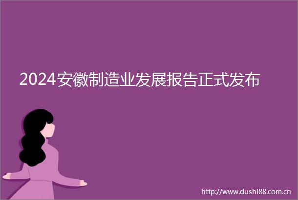 2024安徽制造业发展报告正式发布