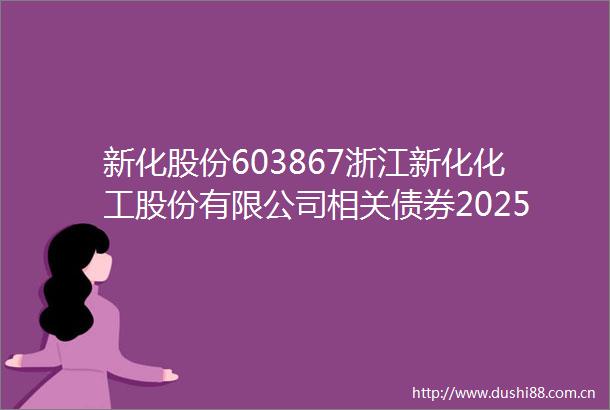 新化股份603867浙江新化化工股份有限公司相关债券2025年跟踪评级报告