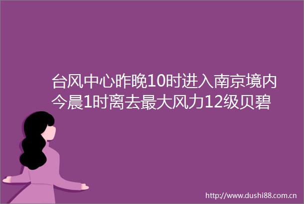 台风中心昨晚10时进入南京境内今晨1时离去最大风力12级贝碧嘉对我市明显风雨影响今早结束
