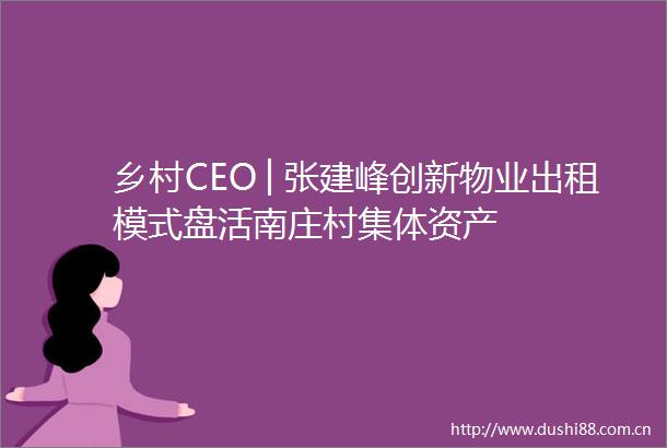 乡村CEO│张建峰创新物业出租模式盘活南庄村集体资产