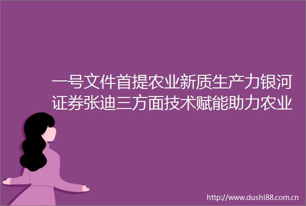 一号文件首提农业新质生产力银河证券张迪三方面技术赋能助力农业现代化