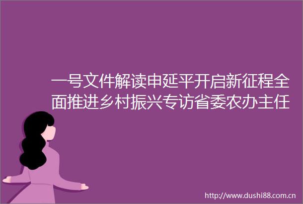 一号文件解读申延平开启新征程全面推进乡村振兴专访省委农办主任省农业农村厅厅长申延平