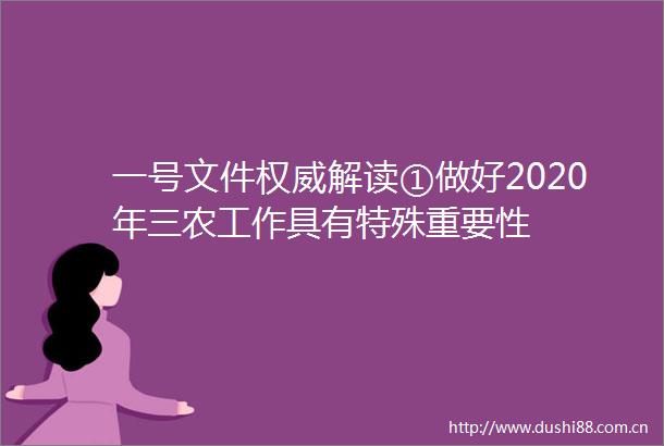 一号文件权威解读①做好2020年三农工作具有特殊重要性