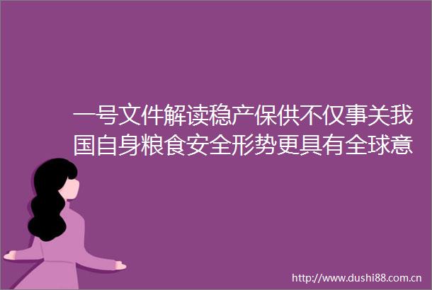 一号文件解读稳产保供不仅事关我国自身粮食安全形势更具有全球意义