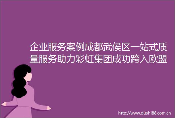 企业服务案例成都武侯区一站式质量服务助力彩虹集团成功跨入欧盟市场