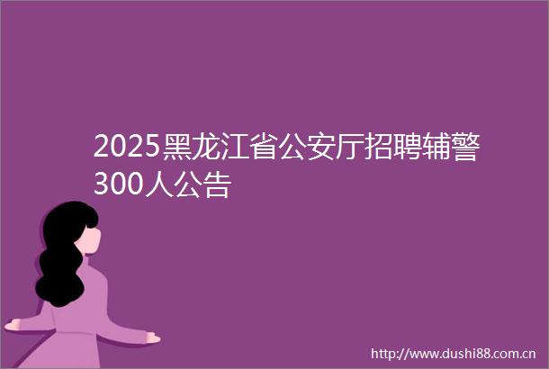 2025黑龙江省厅招聘辅警300人公告